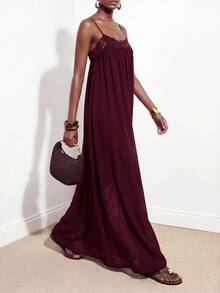 Zivah Women's Lace Patchwork Casual Party Long Cami Dress - Purple - View 5