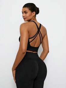SHEIN VCAY 大尺碼女款素色休閒日常運動內衣 - 黑色 - 查看 2