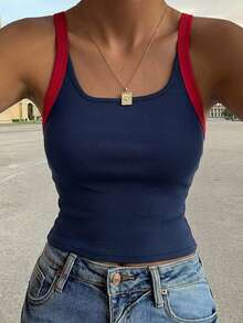 DAZY Top deportivo básico de mujer con bloques de color - Azul Marino - Ver 5