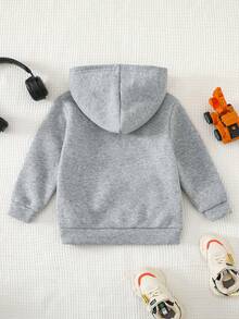 SHEIN 小男孩休閒舒適連帽拉鍊運動衫 秋冬款 - 淺灰色 - 查看 2