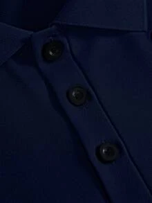 PAVTROS Men's Minimalist Gold Thread Embroidered Short Sleeve Polo Shirt - Navy Blue - View 5