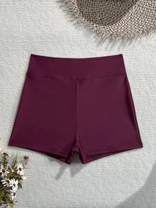 Swim Basics 夏季海灘游泳基本款女式高腰緊身純色泳衣 假期萬聖節商店慶典適用 - 粉色 - 查看 4
