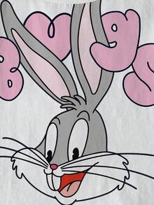 LOONEY TUNES X SHEIN 女嬰圓領配色卡通印花休閒百搭日常外出短袖上衣 - 白色 - 查看 4