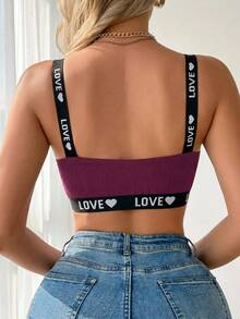 Women's Contrast Color Letter Jacquard Comfortable Bra For All-Day Comfort - Hot Pink - View 2