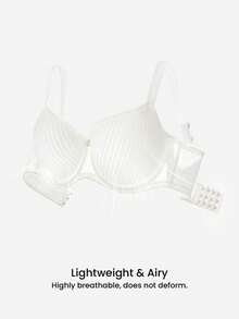 LUVLETTE Plus Dream Curve Air Full Coverage Minimizer Seamless No Show Breathable Mesh Ultra-Light Summer Sandwich Stripe White Support Bra - White - View 8