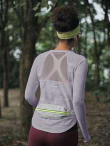 In My Nature 女款紫色網格拼接運動上衣 運動服 分趾設計 高彈性 健身運動 瑜伽 皮拉提斯 戶外運動 秋季 T恤 - 紫羅蘭色 - 查看 4