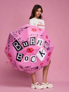 Mean Girls | SHEIN 1件裝 Logo 印花雨傘，UPF 50+ 防曬，適用於學校、工作、戶外與日常使用，為大學生、高中生、男女設計，Burn Book - 粉色 - 查看 4