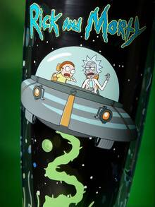 Rick and Morty X SHEIN Vaso de fondo plano Laser Cool de 24 oz / 700 ml, con destellos en forma de corazón - Negro - Ver 5