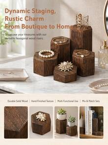 Cirelle 1Set Hexagonal Wooden Tiered Display Stand, Solid Wood With Natural Grain Texture, Staggered Layered Platforms For Figurines, Perfume And Small Trinkets, Multi-Height Storage Rack For Desktop Collectible, Vanity And Tabletop Ornament Arrangement. - multicolor - View 14
