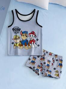 SHEIN | PAW Patrol 小男孩卡通印花背心與四角內褲 2件組 - 深灰色 - 查看 1