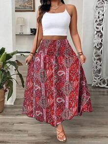 EMERY ROSE Falda maxi con estampado de flores y paisley, volantes en el bajo para mujeres de talla grande - Rojo - Ver 4