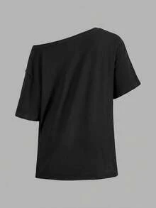 SHEIN EZwear 休閒豹紋不對稱領大尺碼T恤 - 彩色 - 查看 3