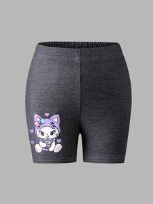 夏季幼女幼童針織可愛貓咪印花5件套，舒適貼身柔軟面料短褲與內搭褲 - 彩色 - 查看 3