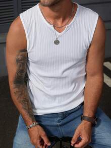 DAZY Men's White V-Neck Slim Fit Tank Top, Summer - White - View 7