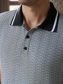 Manfinity Bizformal Men's Casual Business Colorblock Short Sleeve Polo Shirt - Black - View 3