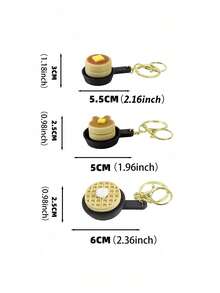 MINKOJA 1pc Realistic Miniature Pancake Keychain Fluffy With Frying Pan Base Golden Syrup Cream Butter Accent Decorative Food Charm Novelty Keyring For Backpack Purse Car Keys - Multicolor - View 4