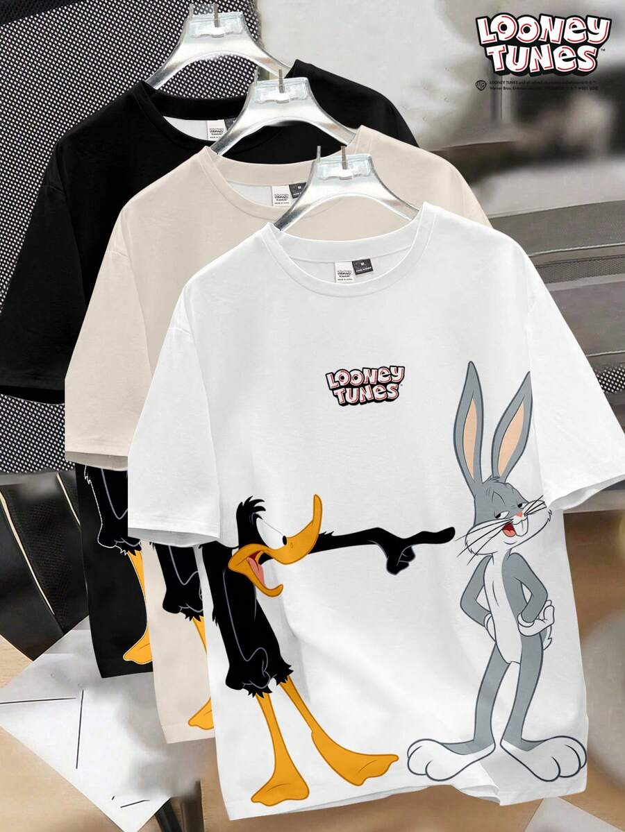 Looney Tunes X Manfinity Manfinity Joysei Bộ 3 áo thun nam cổ tròn tay ngắn in họa tiết hoạt hình màu đen, trắng và kaki - màu đen - Xem 1