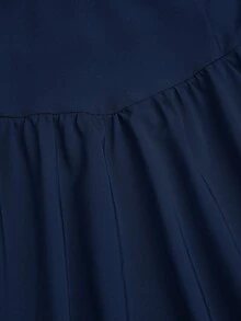 Sweetra Plus Size Women Solid Color Spaghetti Strap Cinched Waist Romantic Mini Dress - Navy Blue - View 4