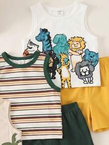 Conjunto de 3 piezas de camisetas sin mangas casuales, simples y cómodas para niños y jóvenes, adecuadas para primavera y verano - Multicolor - Ver 4