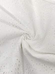 Balvessa 鏤空3D刺繡面料通勤復古法式優雅度假風A字收腰女裝洋裝 - 白色 - 查看 3