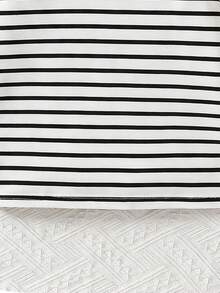 SHEIN 1pc Girls' Summer New Casual Striped Knit Stretch Fabric Small Heart Decor Snug Fit Mid-Length Dress, Suitable For Daily Life And Outdoor Sports - Multicolor - View 5