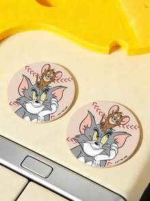 TOM & JERRY X SHEIN 經典卡通貓鼠印花 PU 皮革汽車杯墊，防震通用杯架墊，時尚飲品杯墊，適用於汽車、居家與辦公室 - A - 查看 2