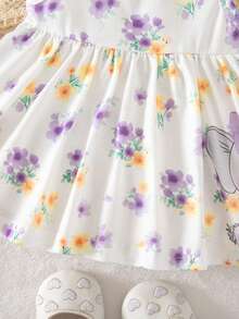 SHEIN Newborn Baby Girl Summer Cute Floral Print Sleeveless Dress - Mauve Purple - View 5