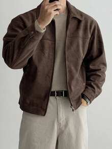 DAZY Autumn Solid Brown Suede Jacket And Coat For Men - Brown - View 6