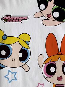 THE POWERPUFF GIRLS X SHEIN Tween Girl Blossom, Bubbles, Buttercup Pattern Short Sleeve Tee Powerpuff Tween Girl Anime Shirt Powerpuff Girls Shirt Cartoon Print Shirt Cartoon Graphic Tee - White - View 6