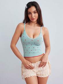 SHEIN Women's Light Blue Print Fitted Camisole Pajama Top Lounge Summer Cute - Blue - View 4
