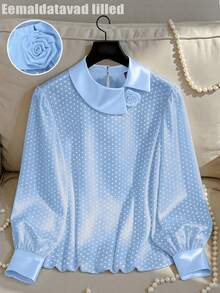 Franclia Blusa elegante de mujer talla grande con lunares brillantes - Azul - Ver 1