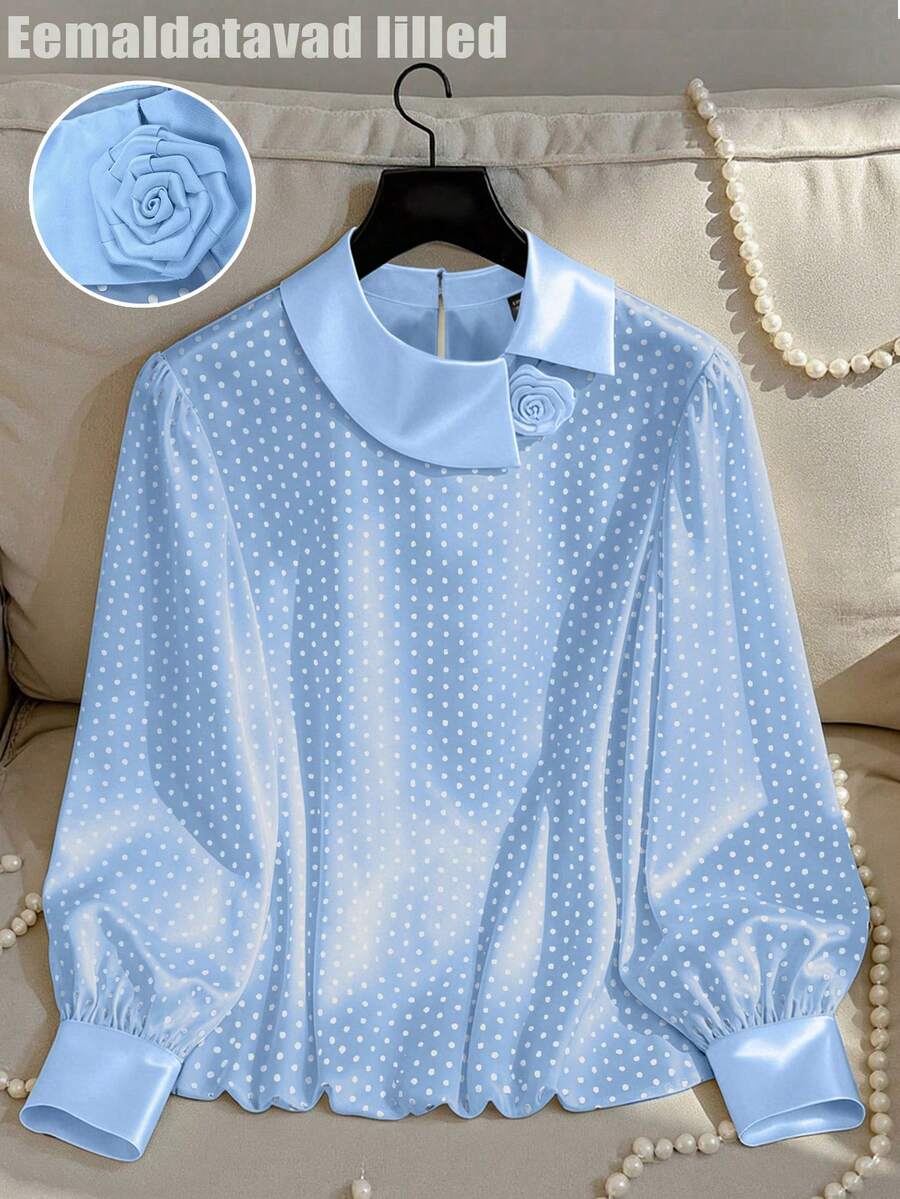 Franclia Blusa elegante de mujer talla grande con lunares brillantes - Azul - Ver 1