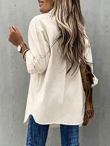 EMERY ROSE Casual Versatile Solid Color Long Sleeve Shirt Fall Cloth For Women - Apricot - View 4
