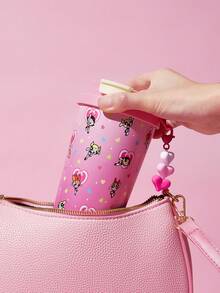 THE POWERPUFF GIRLS X SHEIN 500ml /16 Oz 真空保溫不鏽鋼杯，1個防漏蓋，適用於熱飲/冷飲，適用於大多數杯架 - 粉色 - 查看 8