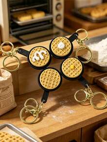 MINKOJA 1pc Realistic Miniature Pancake Keychain Fluffy With Frying Pan Base Golden Syrup Cream Butter Accent Decorative Food Charm Novelty Keyring For Backpack Purse Car Keys - Multicolor - View 6