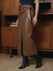 CAJUNI Women's Vintage Side Tie Wrap Around Skirt, Summer - Brown - View 4