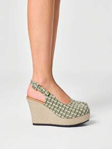 ROMWE Fairycore Zapatos de plataforma & cuña sin cordones para mujer, punta afilada con decoración de hebilla, adecuados para la temporada de vacaciones, primavera/verano - Verde - Ver 5