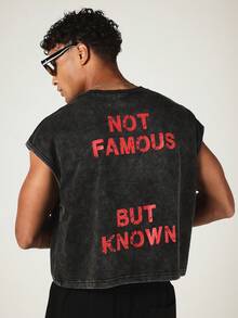 SUMWON Crop Fit Washed Sleeveless Tank Top With Back Graphic Print And Front Logo Detail - Black - View 1