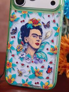 Frida Kahlo X SHEIN 卡通圖案透明綠邊手機殼，防摔保護 13-17 手機殼 - 彩色 - 查看 7