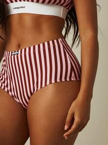 MISSGUIDED 條紋高腰男孩褲比基尼泳褲下半部，附 MSGD Logo 細節，適合夏季海灘度假 - 粉色 - 查看 4