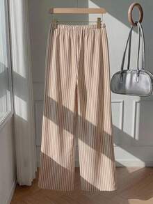 SHEIN EZwear Women's Casual Waist Tie Straight Leg Pants Suitable For Summer - Multicolor - View 8