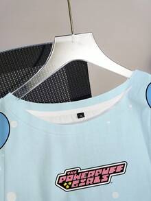 THE POWERPUFF GIRLS X SHEIN Plus Size Dropped Shoulder Short Sleeve T-Shirt - White - View 3