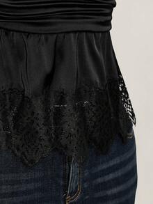 SHEIN ICON 女款素色深V領抓皺腰部性感掛脖上衣 - 黑色 - 查看 11