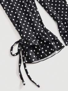 ROMWE Avant Vintage Y2K Style Vacation Retro Polka Dot Patchwork Ruched Fitted Women's 7/8 Length Pants - Black - View 4