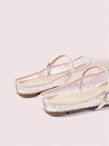 CUCCOO DOLLMOD Scarpe da donna, rosa, tomaia in pizzo e rete, punta tonda, basse, Mary Jane, tacco posteriore, dolci, carine e comode in estate - fiore rosa - Visualizzare 6