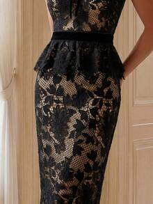 Savoree Women's Fall Black Embroidered Lace Skirt, Elegant Halloween Night Out Bar Party Outfits For Ladies - Black - View 5