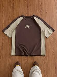 SWAVVY Casual Men's Star Print Raglan Short Sleeve T-Shirt - Brown - View 3