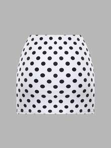 Swim Oasis 1pc Women's Black & White Polka Dot Print Beach One-Piece Swimsuit With Skirt - Black and White - View 7