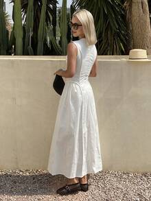 DAZY Elegant Casual Modest Basic Vacation Style Midi Dress For Women, Spring Summer White Sundress - Apricot - View 2