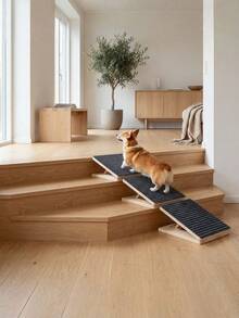 1 Piece Adjustable Solid Wood Dog Ramp Stair Wedge For Small And Senior Pets Foldable Indoor Pet Slope With Triangular Support Non Slip Carpet No Assembly Required Home Use Essential Must Have - Multicolor - View 5